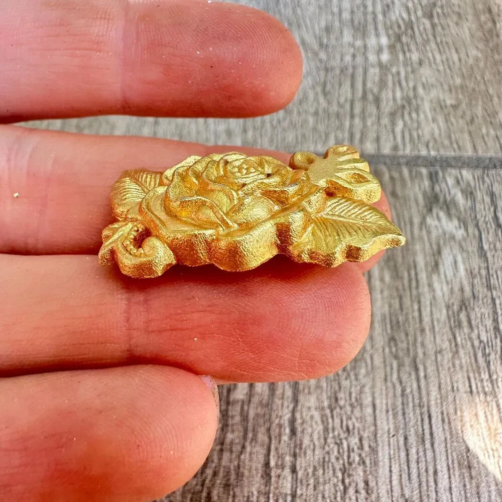 Vintage Jewelry Gold Tone Rose Brooch Pin